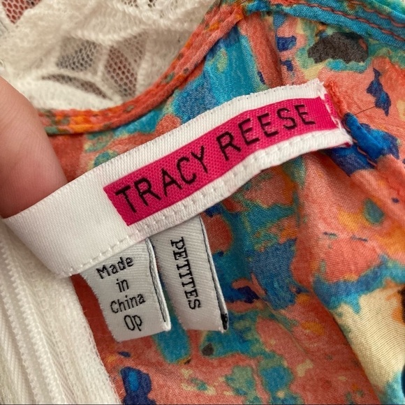 tracy reese v-neck white lace dress with floral underlay - Picture 8 of 10